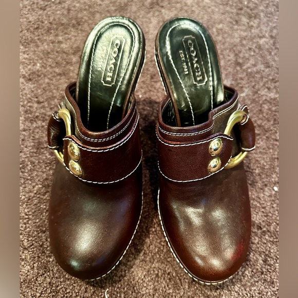 Coach Brown Leather High Heel Clogs - Picture 1 of 4